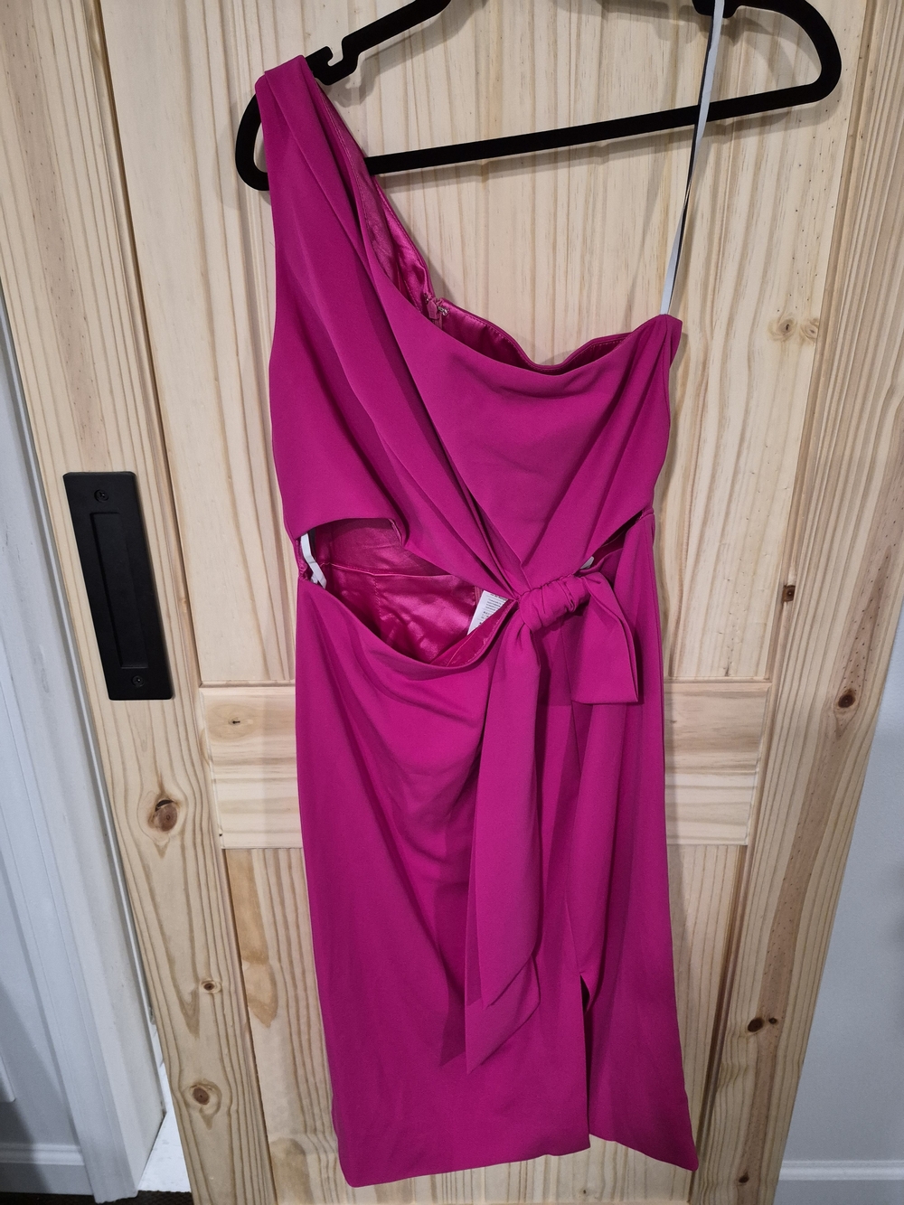 Monique Lhuillier One-Shoulder Fuchsia Cutout Tie-Waist Dress